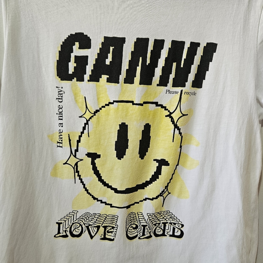 GANNI Love Club Smiley Face Graphic Tee Organic Cotton White S - Picture 5 of 15